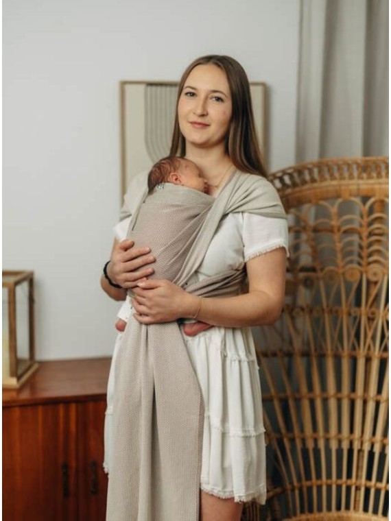 Baby Wrap, mazuļiem ar mazu dzimšanas svaru, herringbone, 100% kokvilna - ALMOND