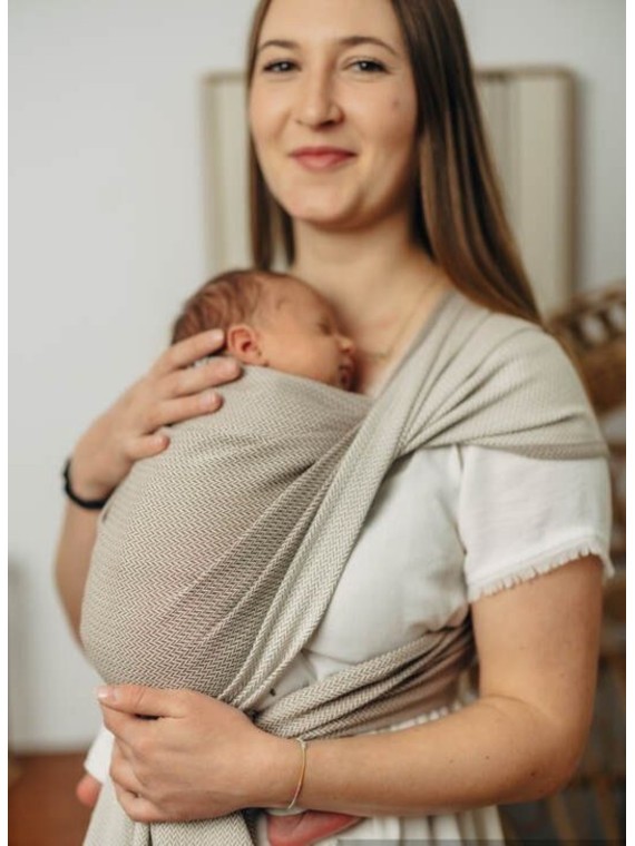 Baby Wrap, mazuļiem ar mazu dzimšanas svaru, herringbone, 100% kokvilna - ALMOND