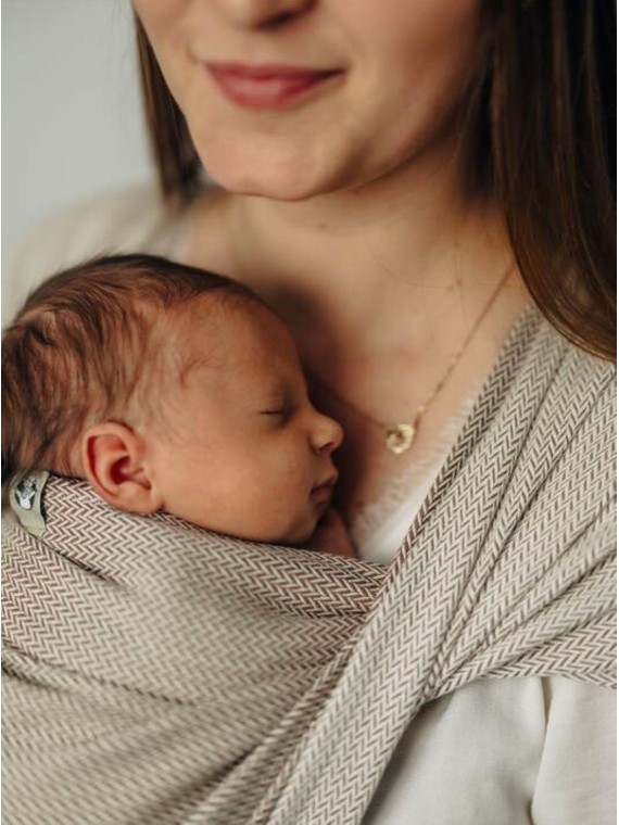 Baby Wrap, mazuļiem ar mazu dzimšanas svaru, herringbone, 100% kokvilna - ALMOND