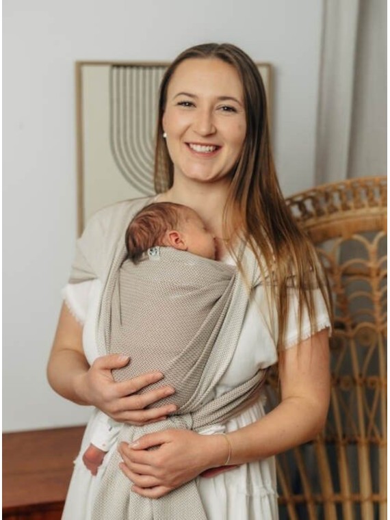 Baby Wrap, mazuļiem ar mazu dzimšanas svaru, herringbone, 100% kokvilna - ALMOND