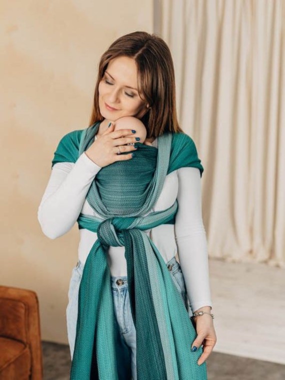 Baby Wrap, mazuļiem ar mazu dzimšanas svaru, Herringbone Weave, 100% kokvilna - LITTLE HERRINGBONE OMBRE GREEN