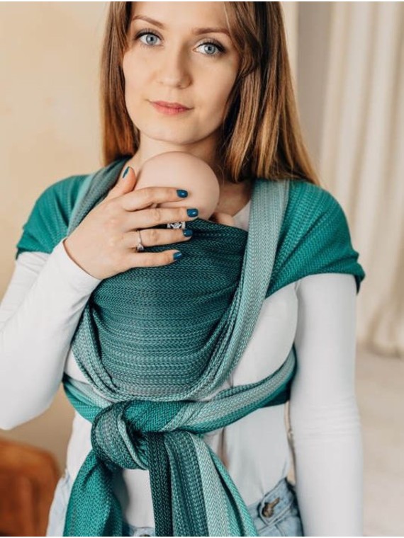 Baby Wrap, mazuļiem ar mazu dzimšanas svaru, Herringbone Weave, 100% kokvilna - LITTLE HERRINGBONE OMBRE GREEN