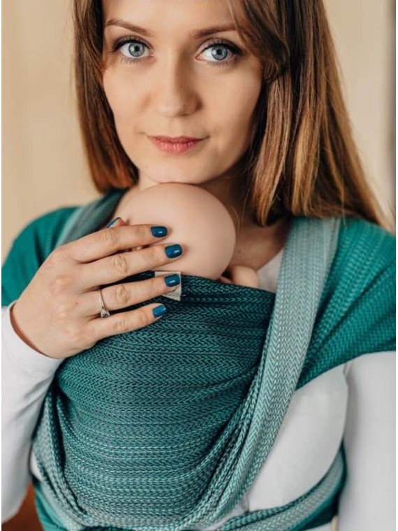 Baby Wrap, mazuļiem ar mazu dzimšanas svaru, Herringbone Weave, 100% kokvilna - LITTLE HERRINGBONE OMBRE GREEN