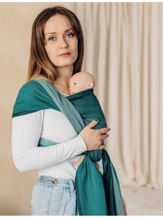 Baby Wrap, mazuļiem ar mazu dzimšanas svaru, Herringbone Weave, 100% kokvilna - LITTLE HERRINGBONE OMBRE GREEN
