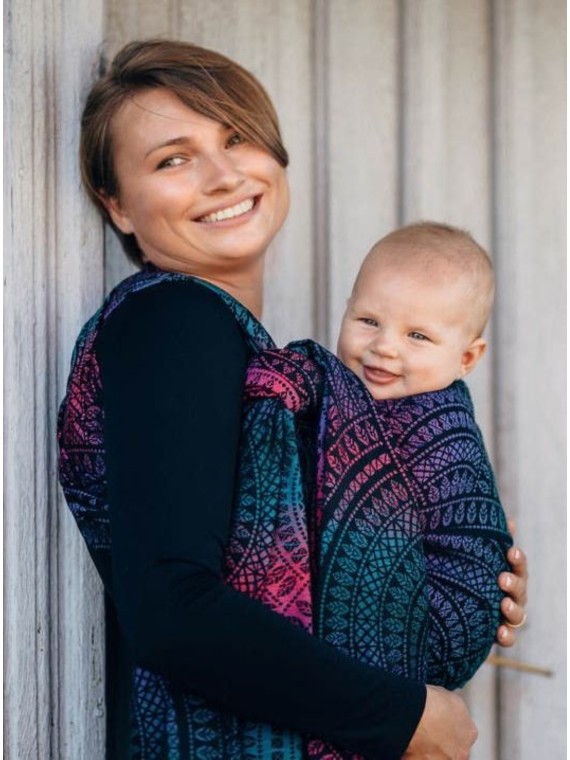 Baby Wrap, jacquard, (60% kokvilna, 28% merino vilna, 8% zīds, 4% cashmere) - PEACOCK'S TAIL - BLACK OPAL
