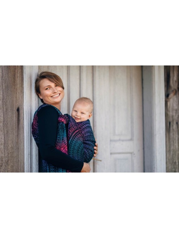 Baby Wrap, jacquard, (60% kokvilna, 28% merino vilna, 8% zīds, 4% cashmere) - PEACOCK'S TAIL - BLACK OPAL