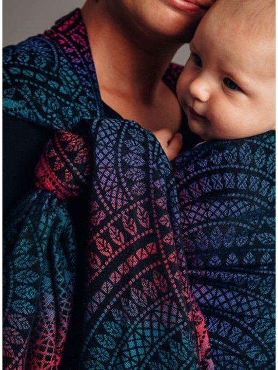 Baby Wrap, jacquard, (60% kokvilna, 28% merino vilna, 8% zīds, 4% cashmere) - PEACOCK'S TAIL - BLACK OPAL