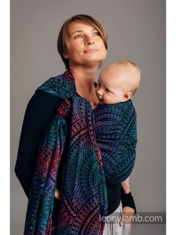 Baby Wrap, jacquard, (60% kokvilna, 28% merino vilna, 8% zīds, 4% cashmere) - PEACOCK'S TAIL - BLACK OPAL