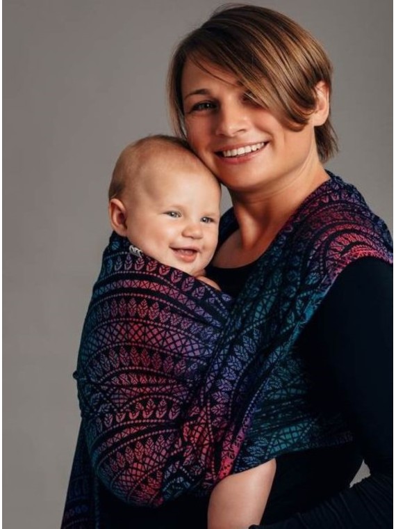 Baby Wrap, jacquard, (60% kokvilna, 28% merino vilna, 8% zīds, 4% cashmere) - PEACOCK'S TAIL - BLACK OPAL